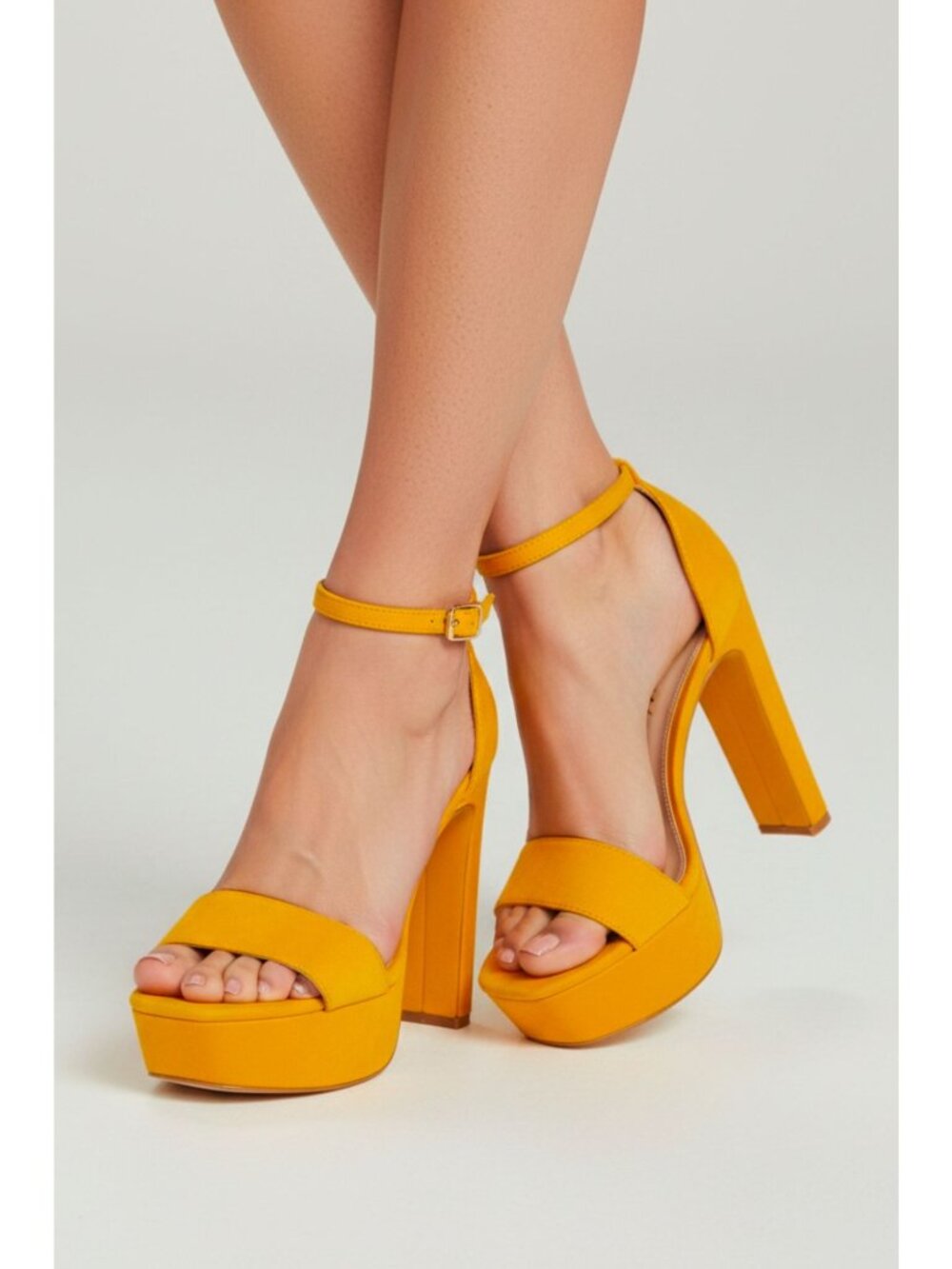 Mustard Platform High-Heel Sandals With Ankle Strap